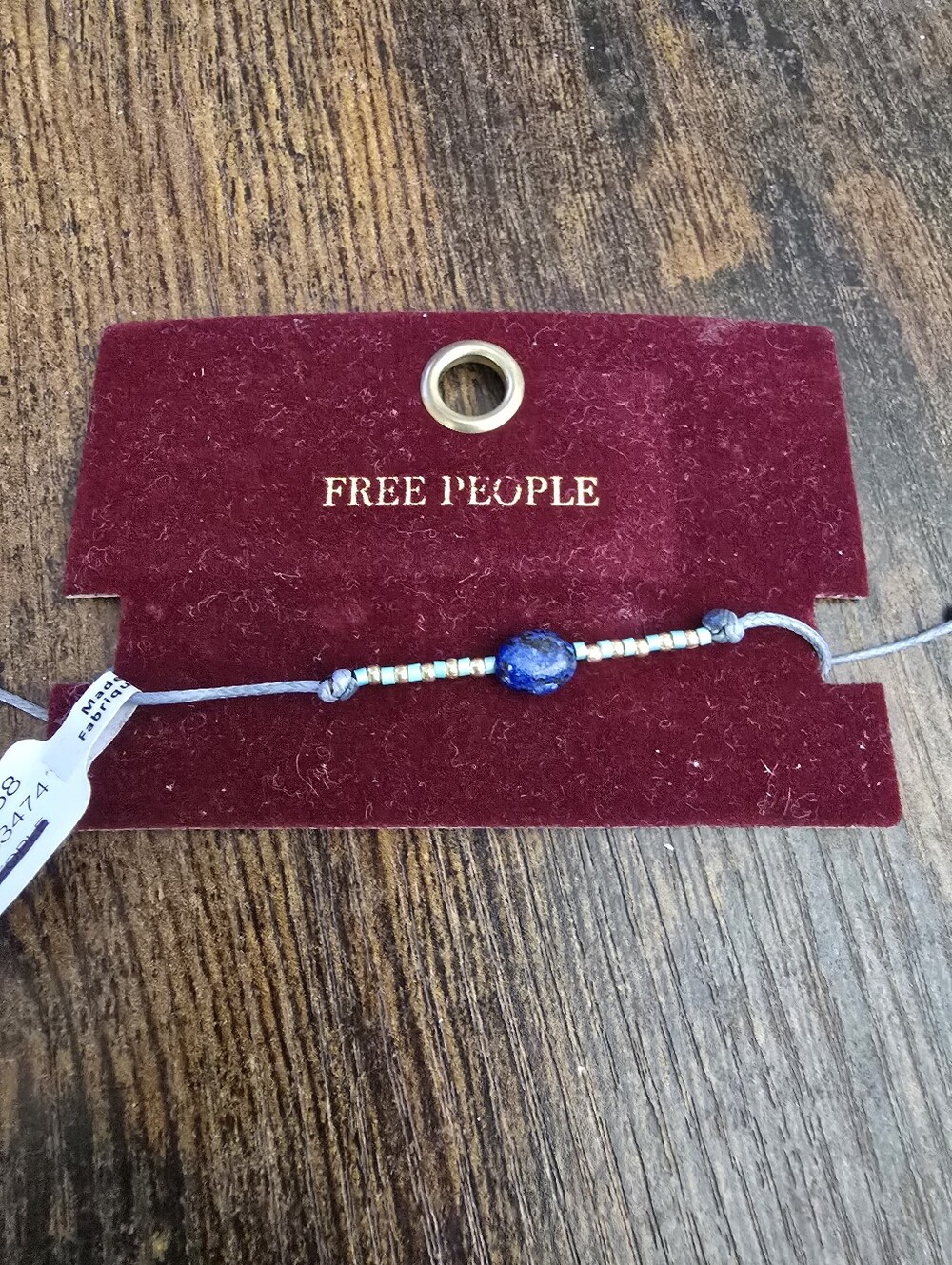 NWT! Free People, Blue Bead Adjustable Cord Bracelet, Grey,Lapis,Gold - Picture 3 of 5
